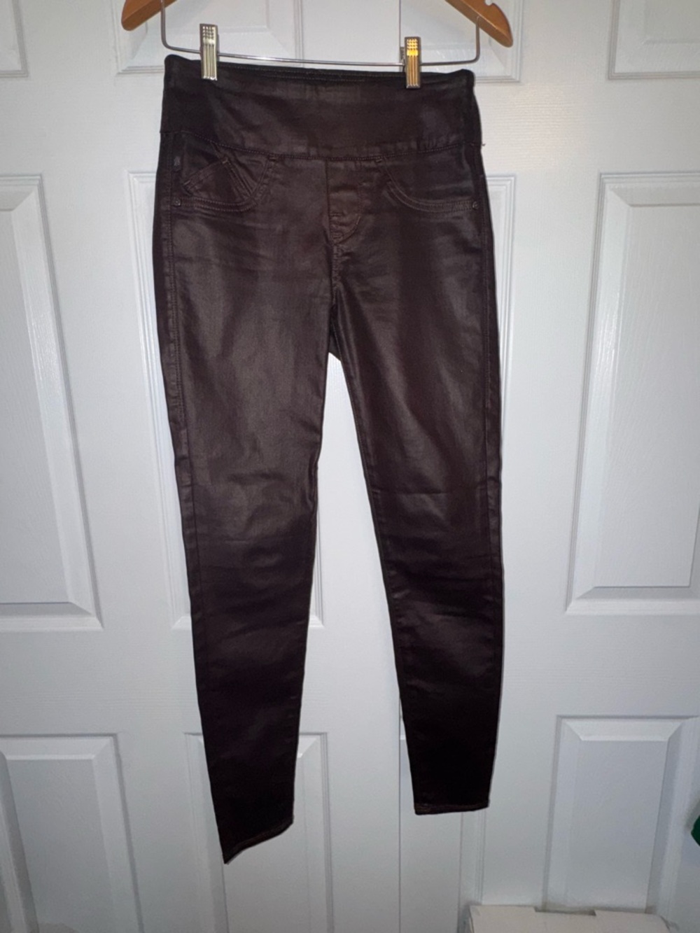 Rock & Republic Coated Skinny Jeans Brown Faux Leather Look Size 2